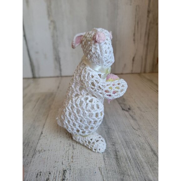 Crochet lace bunny easter holding egg spring home decor unique - Picture 3 of 7